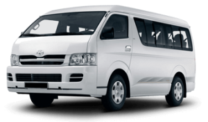 Toyota Hiace van used for group airport transportation in Los Cabos